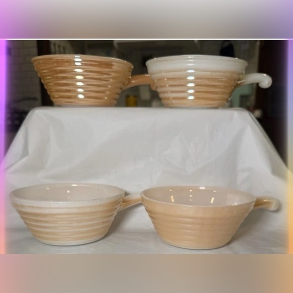 Vintage Lot Of 4 Fire King Lusterware Beehive Handled Bowls Anchor Hocking - Picture 2 of 9